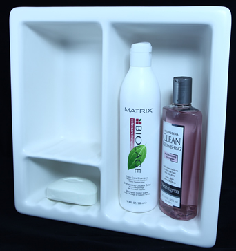 3 compartment recessed shampoo soap niche